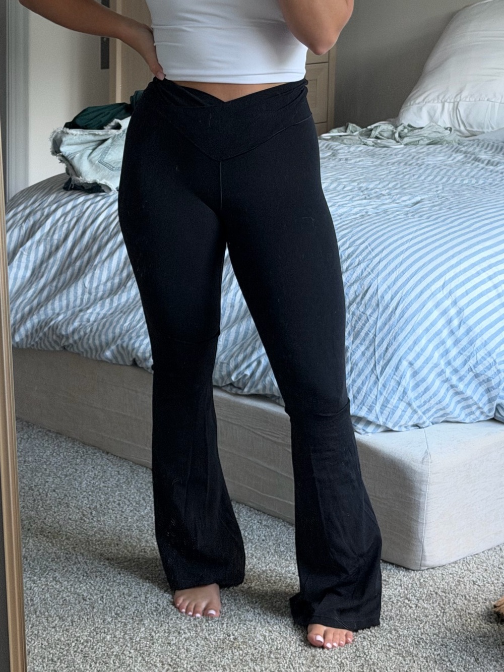 Offline by aerie real me high waisted crossover flare leggings in black